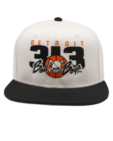 Detroit Bad Boys Flat Bill Snapback Cap - 313 White