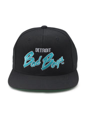 Detroit Bad Boys Flat Bill White with Script Teal and side logo