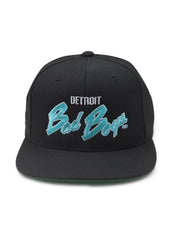 Detroit Bad Boys Flat Bill Black with Script Teal and side logo