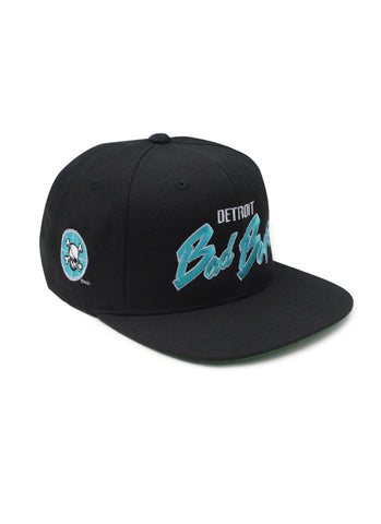 Detroit Bad Boys Flat Bill White with Script Teal and side logo