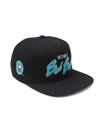 Detroit Bad Boys Flat Bill Black with Script Teal and side logo