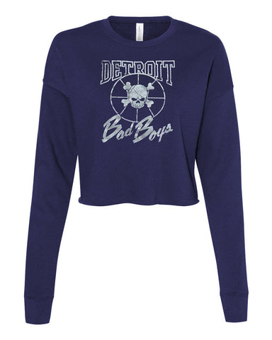 Detroit Bad Boys Ladies Navy Crop Crewneck Sweatshirt