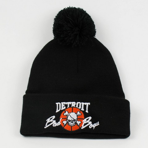 Wholesale * Detroit Bad Boys Black Pom Beanie