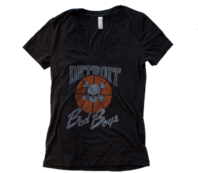 Wholesale * Detroit Bad Boys Distressed Logo Ladies V-Neck T-Shirt
