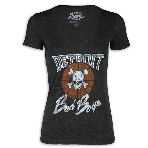 Detroit Bad Boys Distressed Logo Ladies V-Neck T-Shirt